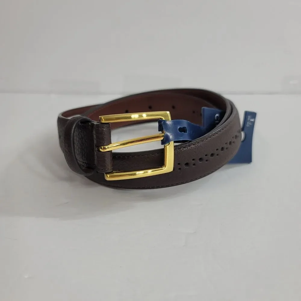 Club Room Belt Mens Large 38-40 Brown Faux Leather Brogue Casual Gold Buckle NEW